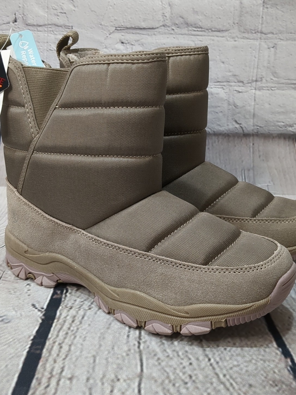 Lands' End Taupe Quilted Slip-On Winter Boots